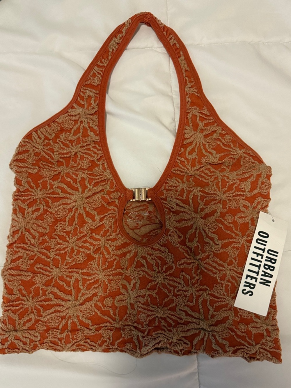Urban Outfitters Rust Orange Embroidered Halter Top